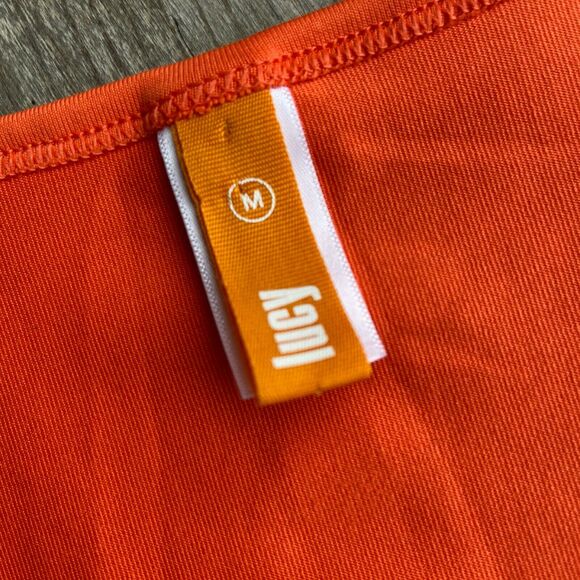 lucy Womens Tee Size M Orange Athletic Shirt Top Short Sleeves Solid Reflective - Picture 7 of 8